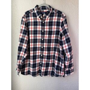 Vineyard Vines Mens Large Flannel Shirt Navy Blue Red White Plaid Button Down L